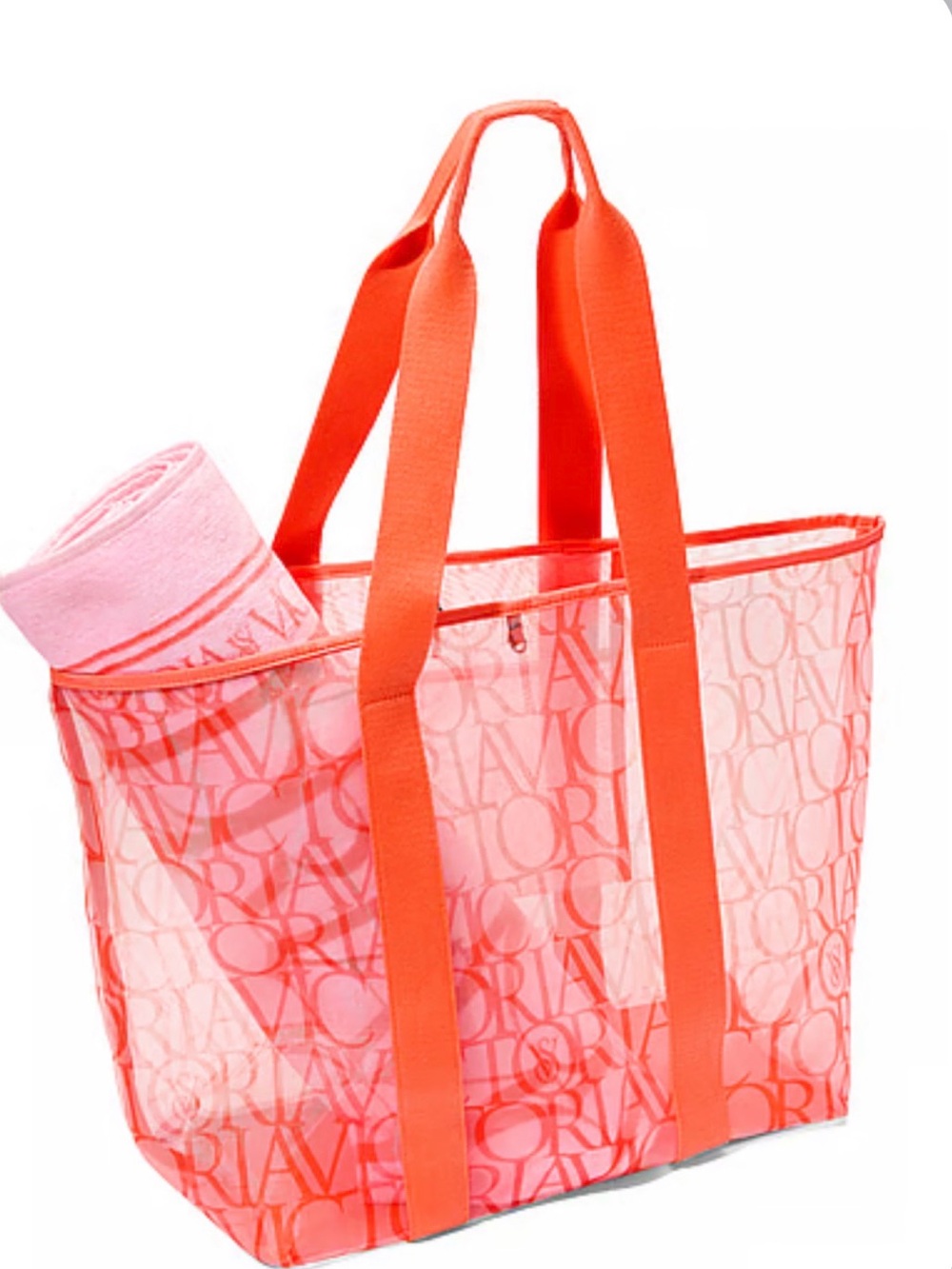 Victoria's Secret Logo Mesh Beach Tote & Towel Set
